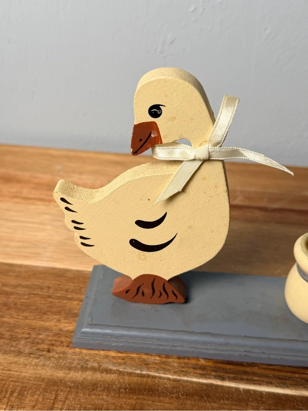 Vintage Wooden Goose Candle Holder, Taiwan Folk Art Goose Decor